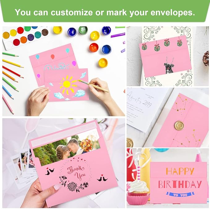 70 Packs A4 Envelope, Pink A4 Envelopes, 4x6 Photo Envelopes for Invitations, Envelopes Self Seal for Weddings, Baby Shower, Photos, Postcards, Greeting Cards, Mailing
