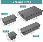 WOWBOX 25 PCS Plastic Drawer Organizer Set, Desk Drawer Divider Organizers and Storage Bins for Makeup, Jewelry, Gadgets for Kitchen, Bedroom, Bathroom, Office, Black