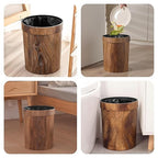 Wood Grain Plastic Trash Can Bedroom, Round 2-Pack, 3.4 Gal Farmhouse Wastebasket Bin Retro Style, Brown Trash Can for Room Aesthetic, Open Top Garbage Can for Office, Living Room, Hotel, Bathroom