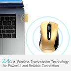 memzuoix 2.4G Wireless Mouse, 1400 DPI Mobile Optical Cordless Mouse with USB Receiver, Portable Computer Mice Wireless Mice for Laptop, PC, Desktop, MacBook, 5 Buttons (Gold)