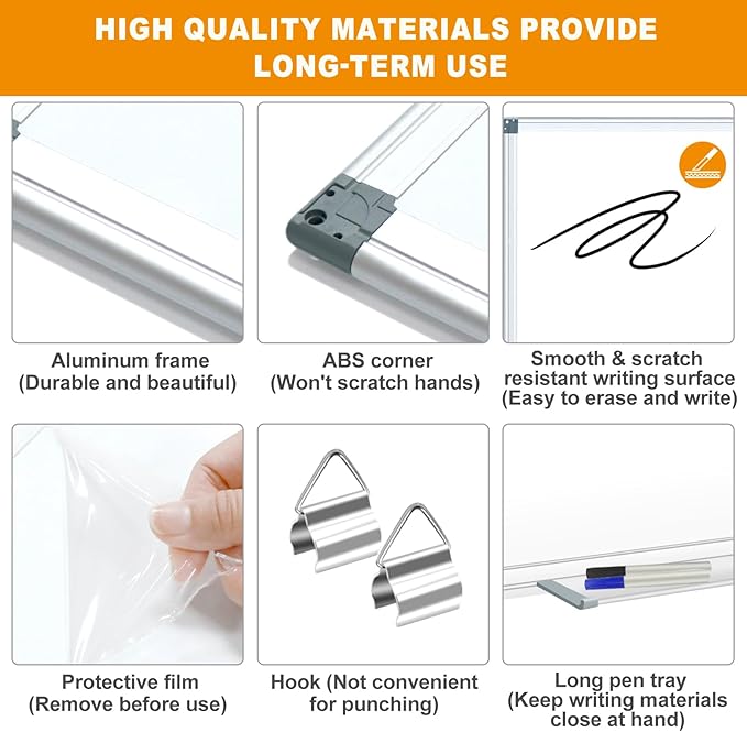 H-Qprobd 4' x 4' (2 Pack) Dry Erase Board for Wall Magnetic Presentation Whiteboard with Long Pen Tray, Wall-Mounted White Boards for Home, Office & School