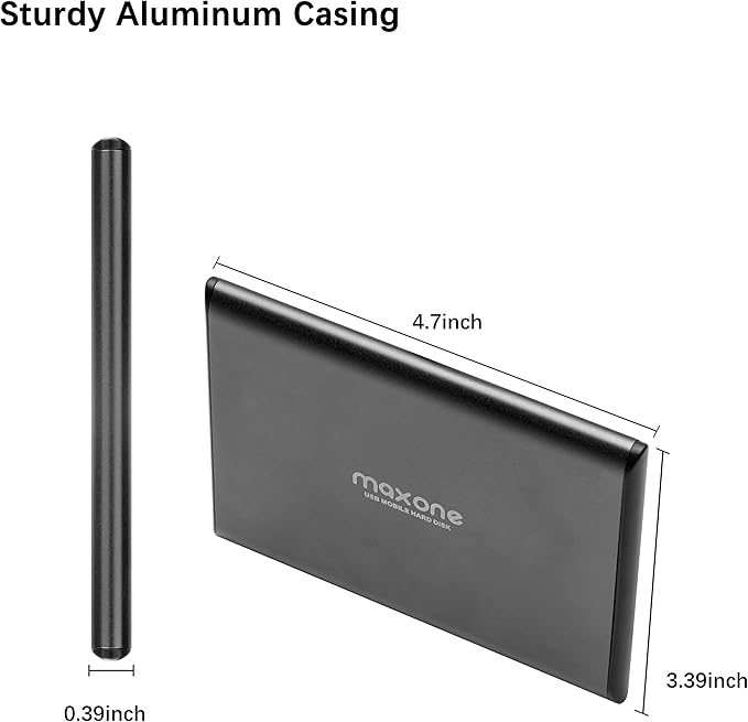 Maxone 250GB Ultra Slim Portable External Hard Drive HDD USB 3.0 Compatible with PC, Laptop - Charcoal Grey