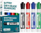 EXTRIC Dry Erase Markers Chisel Tip, Whiteboard Markers 4 Pack Assorted Colors, White Board Marker Dry Erase Red, Blue, Green, Black White Board marker Low Odor for Teachers and Students