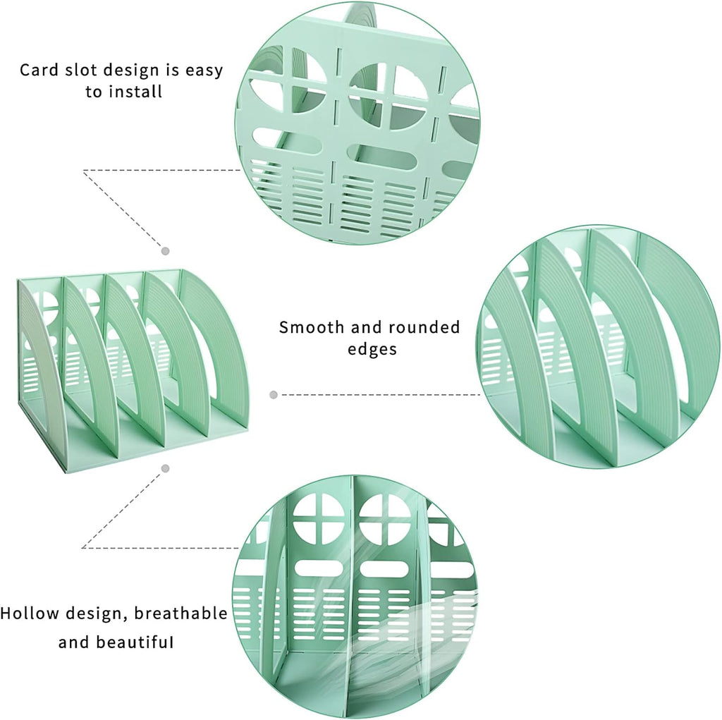 SAYEEC Magazine File Holder Folder Storage Desktop 4 Compartment Standing Hollow Green Files Bookshelf Organizer Box Office Racks Displays Holds Notebooks Documents for School Working Students