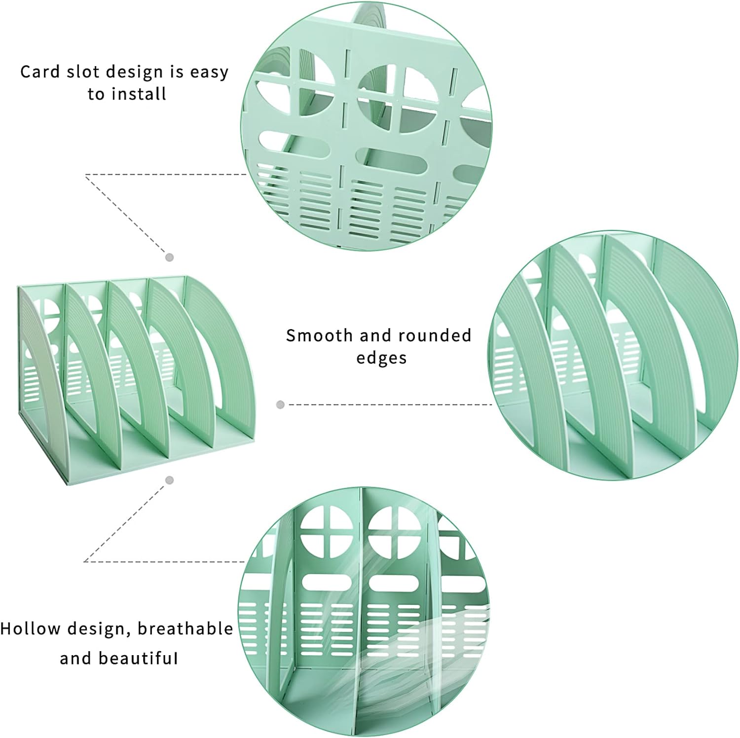 SAYEEC Magazine File Holder Folder Storage Desktop 4 Compartment Standing Hollow Green Files Bookshelf Organizer Box Office Racks Displays Holds Notebooks Documents for School Working Students