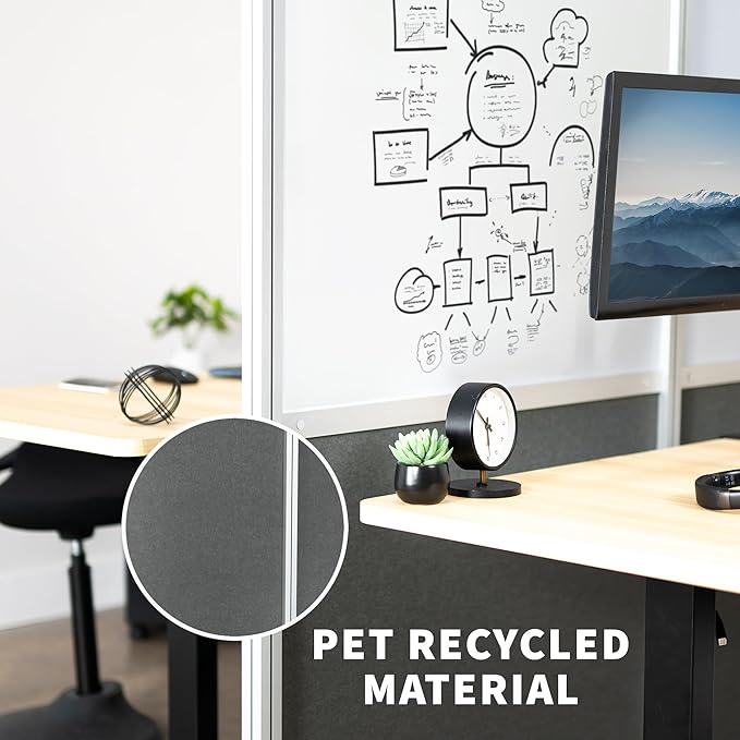 VIVO Modular Wall System, 2 PET and Whiteboard Panels, Professional Office Cubicle Dividers, Freestanding Privacy-Screen, 66 inches High, White and Dark Gray, PP-MWS63WB