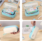 Big Pencil Case Zipper Pencil Pouch Organizer Large Capacity Pen Bag with Handle Portable for Girls Kids Adults Gift Pen Case for School Home Office Light-blue