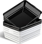 A4 Size Plastic Storage Basket,Desktop File Paper Letter Organizer Tray, 6-Packs (White+Black)