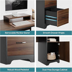 Bestier L Shaped Desk with File Drawers, 63" x 47" Office Computer Desk with Storage Cabinet, Corner Desk with Monitor Stand & Modesty Panel for Home Office, Cherry