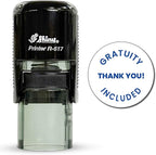 Shiny Gratuity Included Stamp, Round Self Inking Stamp for Restaurant, Bar and Retail, Blue Ink
