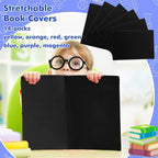 Sherr 14 Pack Stretchable Book Covers Reusable Jumbo Bookcloth 9" x 11" Durable Washable Back to School Book Cover Protector for Most Hardcover Books Textbooks(Black,Classic)