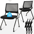 CLATINA Stackable & Foldable Conference Room Chairs, Waiting Room Chairs with Wheels & Lumbar Support, Ergonomic Mesh Bouncing Back Folding Chair for Office Meeting Schools Training Room, Black 10pk