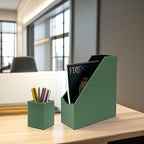 UnionBasic Magazine File Holder, Leatherette Desktop Document Organizer, Home Office Paper Holder File Storage Literature Sorter, Malachite Green