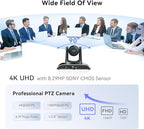 Tenveo UHD 4K PTZ Conference Room Camera 12X Optical Zoom USB3.0/HDMI Wide View Angle, 4K PTZ Camera for Video Conference Church Services Worship Events, Zoom/OBS/YouTube Live Streaming