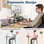 Desk Organizer and Accessories, 2-Tier Computer Monitor Stand Riser with Drawer and 2 Pen Holders, Laptop Stand, Office Desk Accessories for Office Supplies, Black 2-Pack