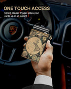 typecase Mens Wallet Card Holder: Pop Up Aluminum Case, Carbon Fiber Leather, Smart, RFID Blocking, Slim, Minimalist, Front Pocket - 9-14 Card Capacity | ID Window | Cash Slot (Map)