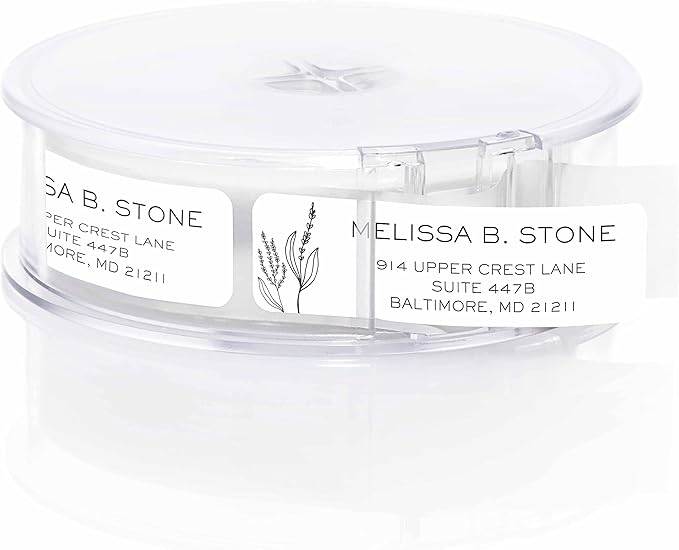 Simple Modern Flower Rolled Address Labels/Roll of 500 Floral Illustration Personalized Address Labels/Designer Return Address Stickers in Elegant Plastic Dispenser