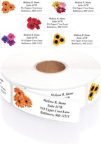 Floral Posy Assorted Rolled Address Labels with Elegant Plastic Dispenser