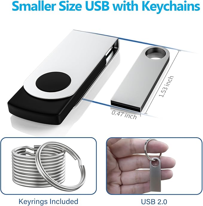 ABLAZE 32GB Flash Drive 2 Pack, Metal USB 2.0 Thumb Drives with Keychains USB Stick Pendrive (Sliver)