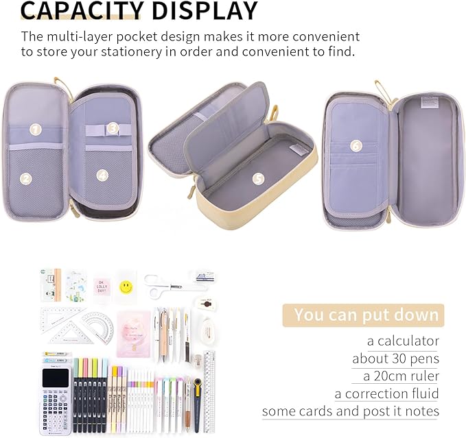 CICIMELON Durable Pen Pencil Case Big Storage Pen Pouch Bag for School Supplies College Teen Girls Adults, Beige