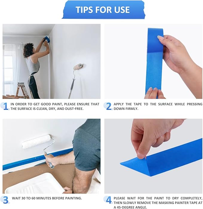 Blue Painters Tape 2 Inch Bulk - Blue Tape for Painting Automotive Walls Packing Removable NO Residue, Paint for Indoors & Outdoors, 2 Inches x 55 Yards x 5 Rolls