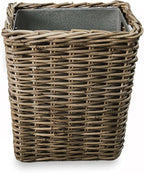 The Basket Lady Large Rectangular Kubu Wicker Waste Basket with Metal Liner, 14.5 in L x 9 in W x 18 in H, Serene Grey