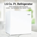 Igloo 1.6 Cu.Ft. Compact Refrigerator - Adjustable Thermostat, Glass Shelves, Includes Scraper, Ice Cube Freezer Drip Tray - White