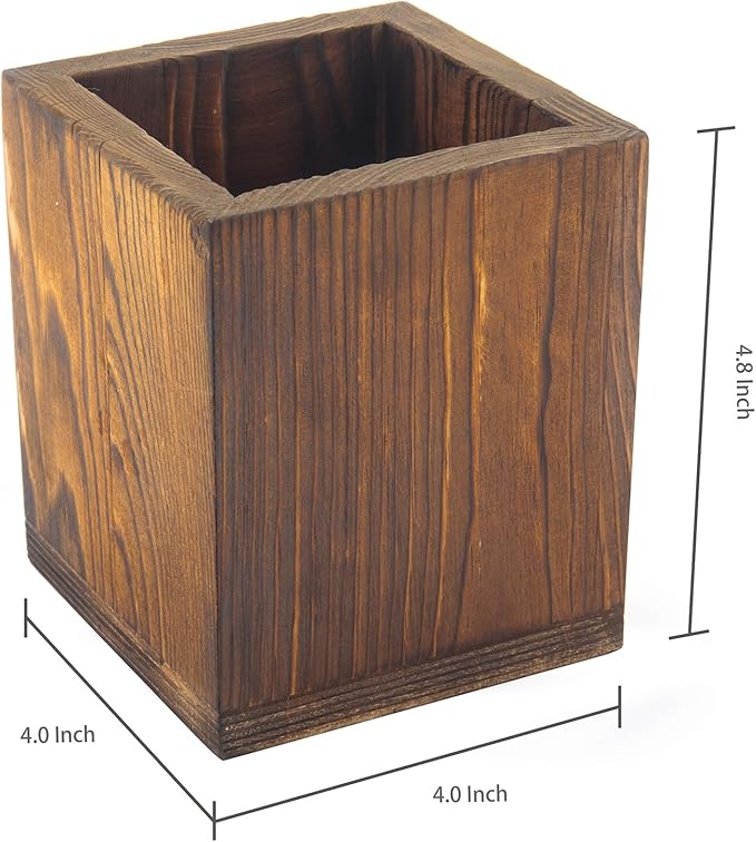 MyGift Set of 2 Natural Grain Wood Desktop Pen Holder Pencil Holder Cup, Office Dorm Home Desk Supplies Organizer