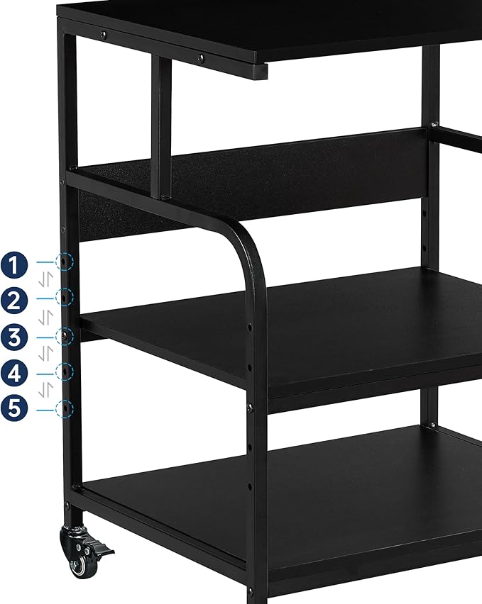 Printer Stand, 23.6 x18.9 x 30 Inches Large Printer Table with Adjustable Storage Shelf, 3 Tier Rolling Printer Cart with Wheels for Home Office, Stand for Heat Press Mini Fridge, Black