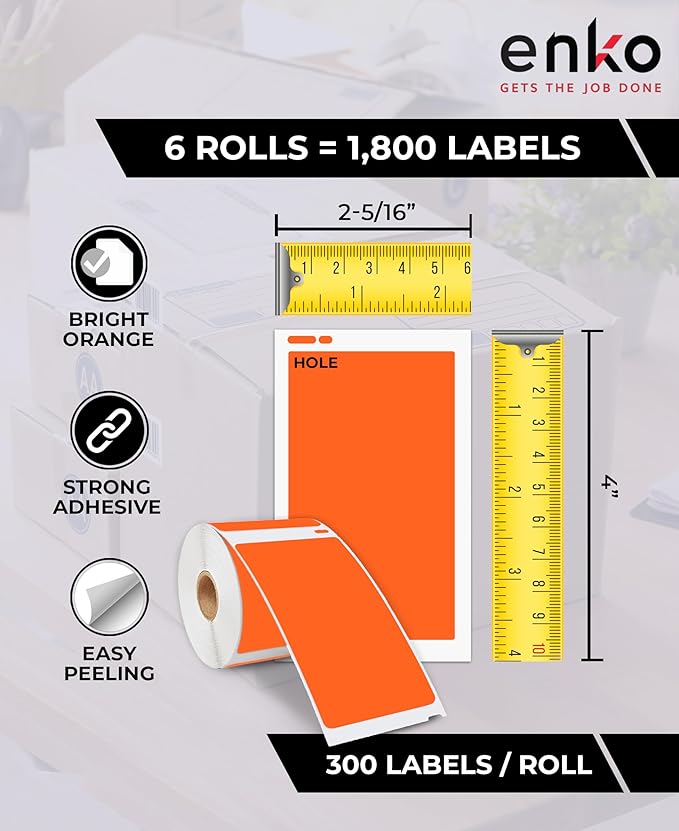 enKo [6 Rolls, 1800 Direct Thermal Labels] Orange Colored Compatible for Dymo 30256 Label (2-5/16 x 4") Use with Dymo, Rollo Thermal Printer as Shipping & Mailing Labels