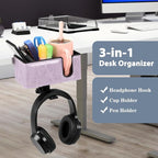 Desk Cup Holder Clip on Pen Holder Headphone Hanger Headset Stand Rotatable Clamp Hook Under Desk (Violet)
