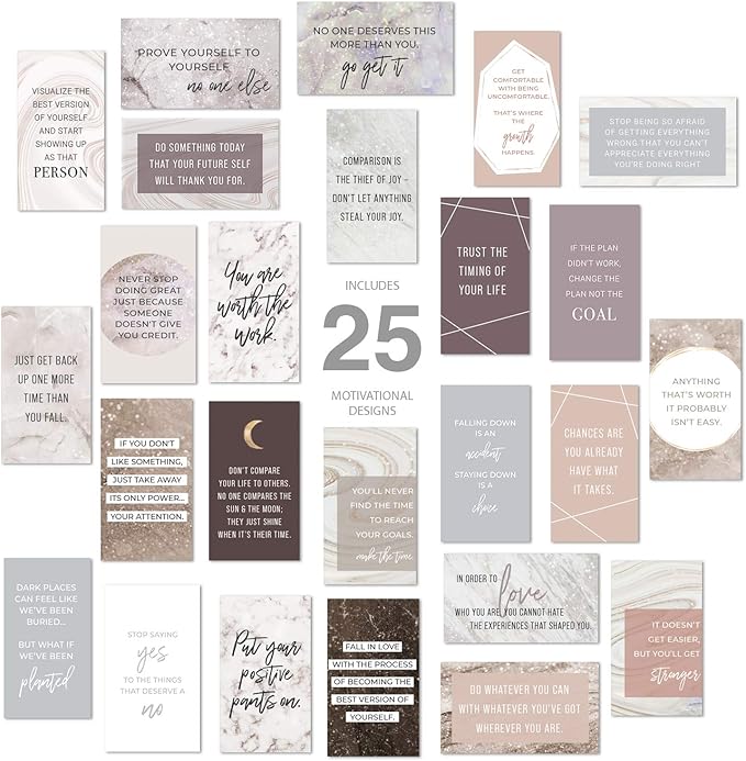Canopy Street Marble Quartz Daily Gratitude Cards / 50 Motivational Kindness Cards / 25 Inspirational Quote Card Designs / 2.5” x 3” Uplifting Business Cards