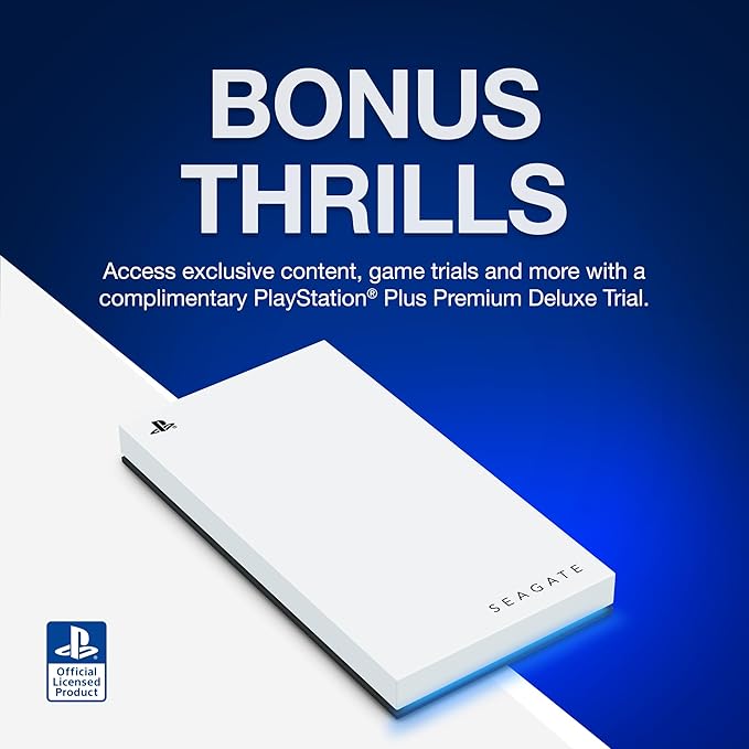 Seagate Game Drive for PS5 External SSD 2TB Solid State Drive - USB 3.2 Officially Licensed White with Blue LED Lighting (STMH2000100)