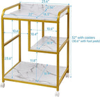 Large Printer Table Stand with Shelf for Computer Tower, CPU and Shredder, 22 x 18 Inch Rolling Printer Cart with Wheels for Home Office Storage and Organization - White Gold