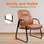 CLATINA Big & Tall 500 lb. Guest Chair, PU Leather Office Reception Chairs with Sled Base, Desk Chair No Wheels for Waiting Room Conference Lobby Computer Living Room, Brown