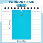 Geyee 100 Pcs Clasp Manilla Envelopes 9 x 12 Inch Gummed Colored Envelopes for Storing or Mailing for Home Office Business Supplies(Lake Blue)