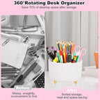 White Desk Organizers and Accessories 10Pcs Set with 360-Degree Rotating Pen Holder, Tape Dispenser, Stapler, Staple Remover, 1000 Staples, Tape, Clips Set, Ruler, Scissor, Pen (White)