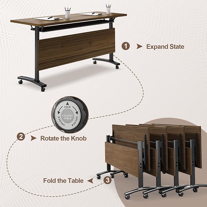 Folding Conference Room Table, Modern Conference Tables with Wheels, Large Rectangular Mobile Training Tables for Office Classroom, Foldable Modular Boardroom Seminar Table Walnut (4pack L55.1in)