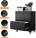METAN Upgrade 2 Drawers Lateral File Cabinet on Wheels,Steel Office Filing Storage Cabinet with 2 Locks,Assembly Required,Black