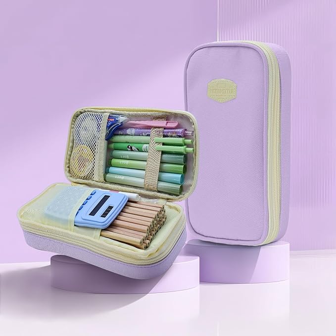 Large Capacity Pencil Case - Durable Zipper Aesthetic Pen Pouch, Big Storage Organizer for School, Office & Travel - Waterproof & Multi-Use (Purple)