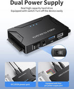 POSUGEAR USB 3.0 to IDE/SATA Adapter, External Hard Drive Reader, Universal 2.5"/3.5" HDD/SSD Converter, 12V/2A Power Adapter