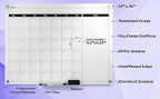 Real Glass Dry Erase Monthly Calendar, Giant Size 34" x 46", White Tempered Glass Surface, Frameless Wall Mount, with 4 Assorted Color Markers and Eraser, by Better Office Products (Bright White)