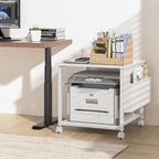 Lerliuo Large Printer Stand with Storage Shelf, 23.6 x 23.6 x 22.8 Industrial Printer Table for Home Office, Rolling Printer Cart Holder with Lockable Wheels, Mobile Mini Fridge Stand Table (White)