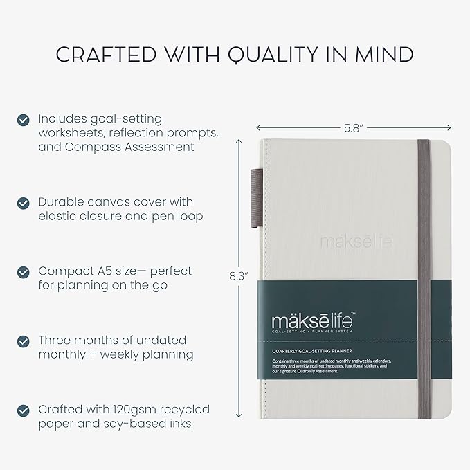 Quarterly Undated Planner - Goal Setting And Weekly Planner, Productivity Tools, Time-Management, Habit Tracker, Cream