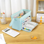 Pencil Case Pouch Large Capacity with Compartments, Pencil Case Pouch Bag with Zipper Handle for Teen Girls Boys Adults Women Men, Portable Pen Bag Stationery Organizer for Office School Travel, Blue