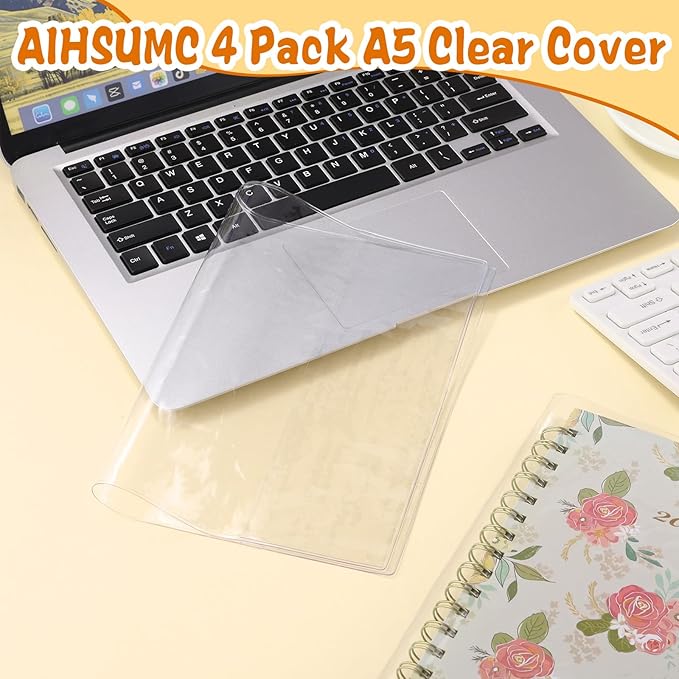 4 Pack A5 Clear Cover, Transparent A5 Jelly Planner Cover Waterproof Notebook Cover Plastic Sleeves Slip on Book Covers for Journal Weeks Planners and Books