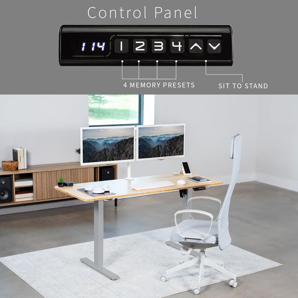 VIVO Electric 60 x 24 in Real Bamboo Standing Desk, Memory Height Adjustment, 1B Series, One-Piece Top, Gray Frame, DESK-KIT-1G6O