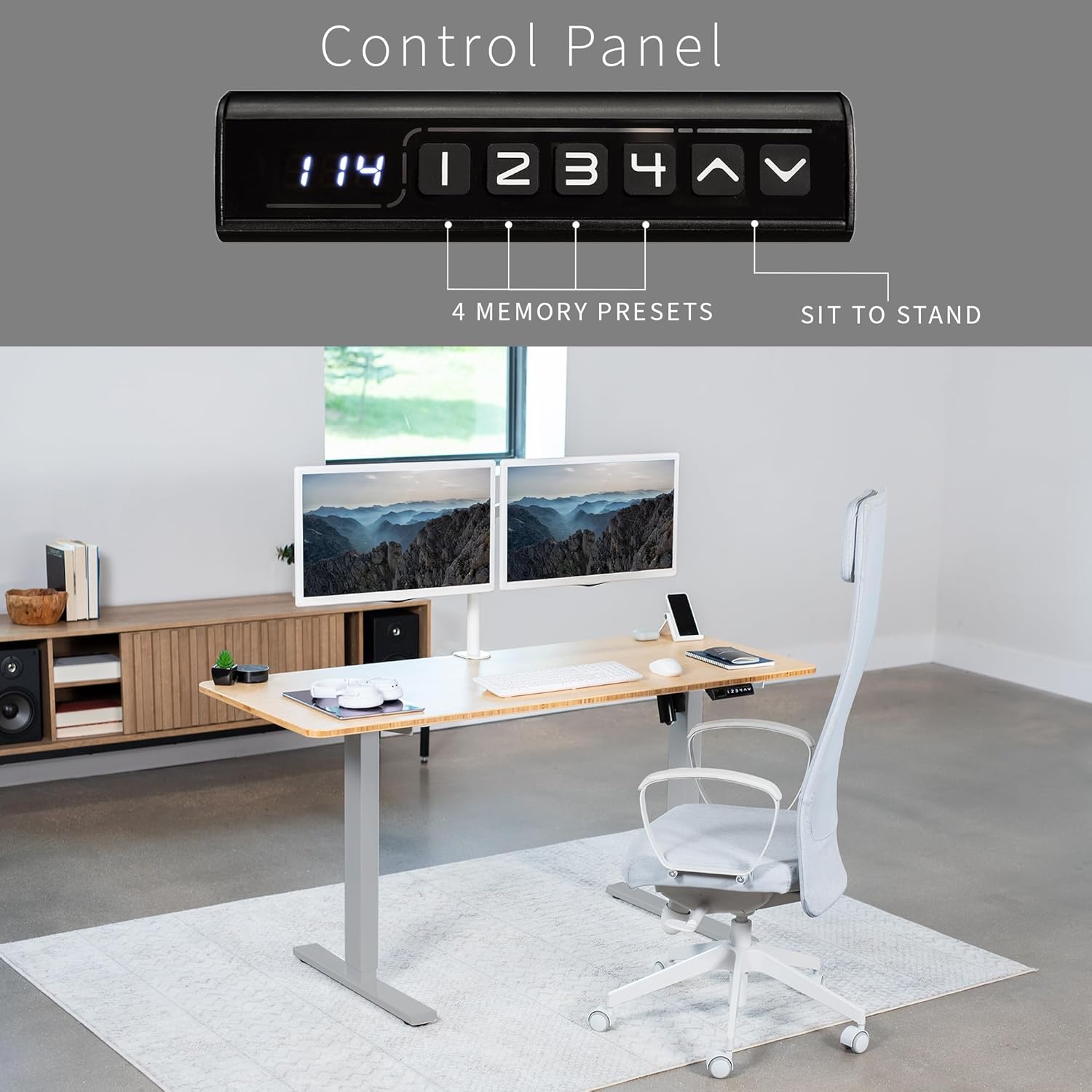 VIVO Electric 60 x 24 in Real Bamboo Standing Desk, Memory Height Adjustment, 1B Series, One-Piece Top, Gray Frame, DESK-KIT-1G6O