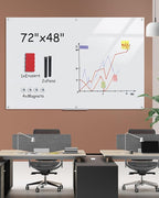 Magnetic Glass Whiteboard，72"x48" Wall Mounted Frameless Dry Erase Board for Office, Home & School Ultra White