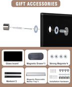 Magnetic Glass Whiteboard，36"x24" Wall Mounted Frameless Dry Erase Board for Office, Home & School Black